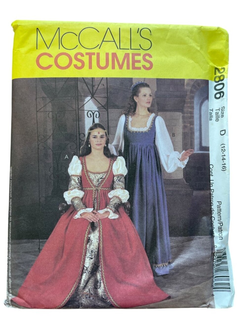 McCalls 2806 Sewing Pattern Size 12-14-16 Misses Renaissance Costumes Retro CUT